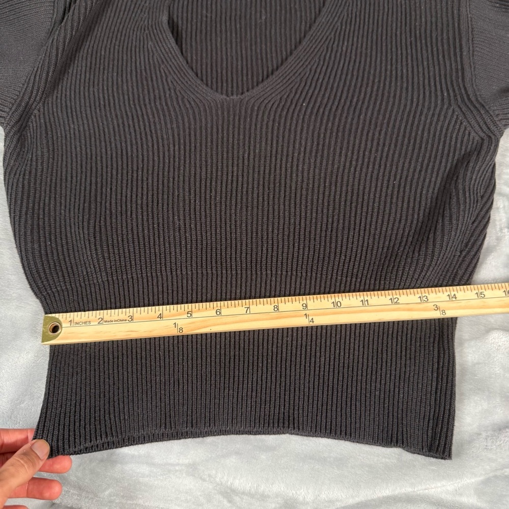 Free People Ribbed Knit Sweater Womens Small Deep V Neck Oversized Black - Picture 6 of 8